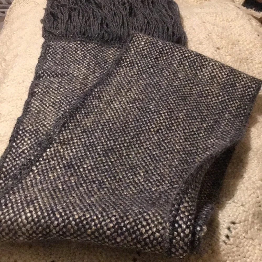 78” hand-woven,  loomed wool silk scarf w/fringe